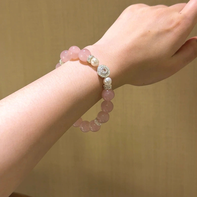 Rose Quartz & Shell Pearl Bracelet - Boost charm