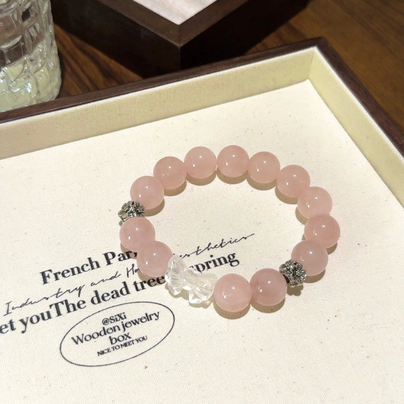 Rose Quartz & Clear Quartz Bow Bracelet - Enhance personal magnetism