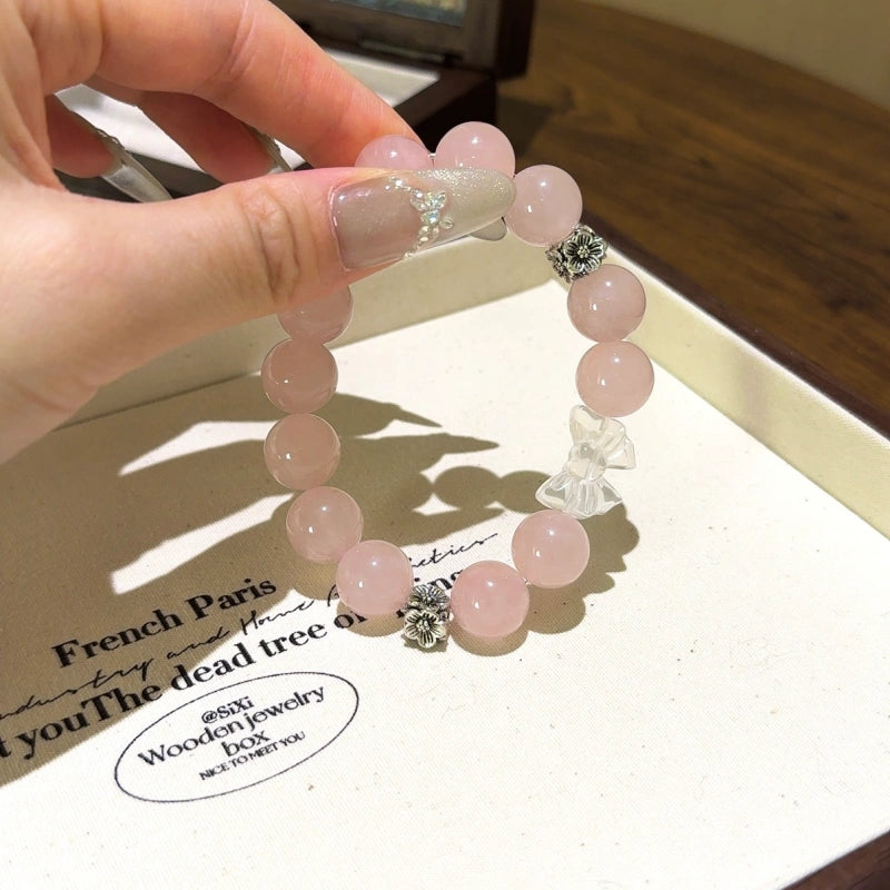 Rose Quartz & Clear Quartz Bow Bracelet - Enhance personal magnetism