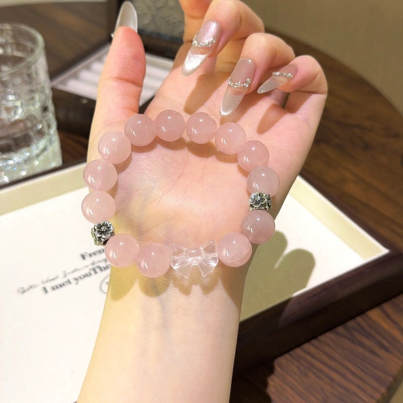 Rose Quartz & Clear Quartz Bow Bracelet - Enhance personal magnetism