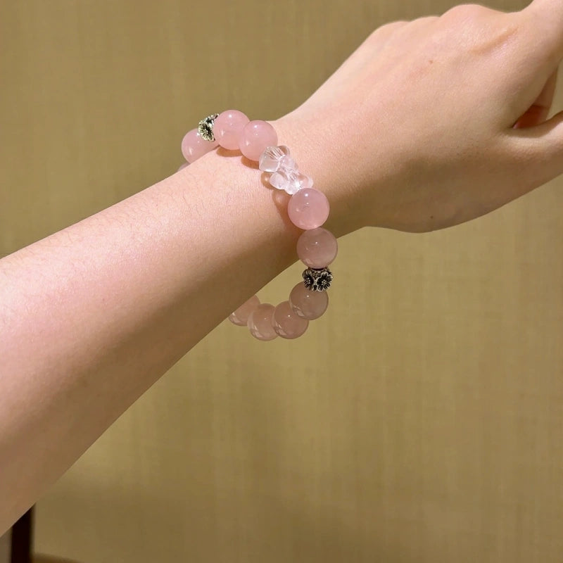 Rose Quartz & Clear Quartz Bow Bracelet - Enhance personal magnetism