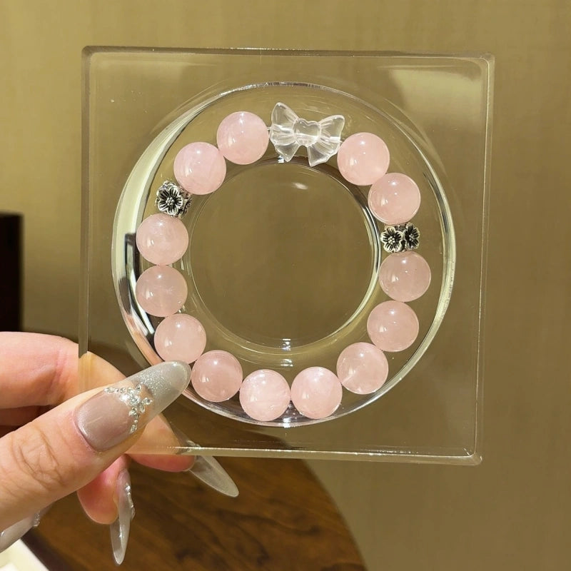 Rose Quartz & Clear Quartz Bow Bracelet - Enhance personal magnetism