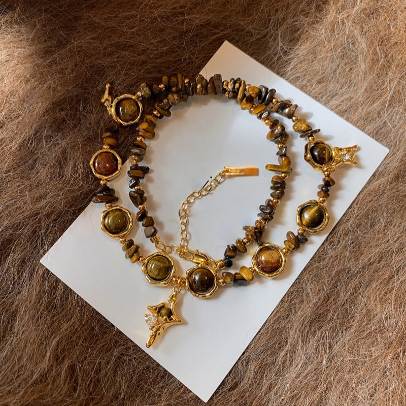 Natural Tiger Eye Stone Necklace — Maillard Starburst Couple