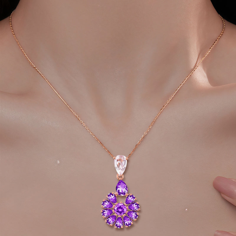 Royal Purple Bloom Natural Amethyst Necklace - Calm & Clarity