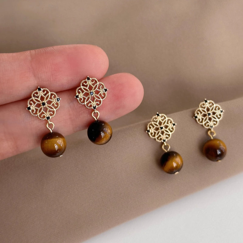 Asymmetric Tiger Eye Earrings, Wealth Crystal Ear Accessory