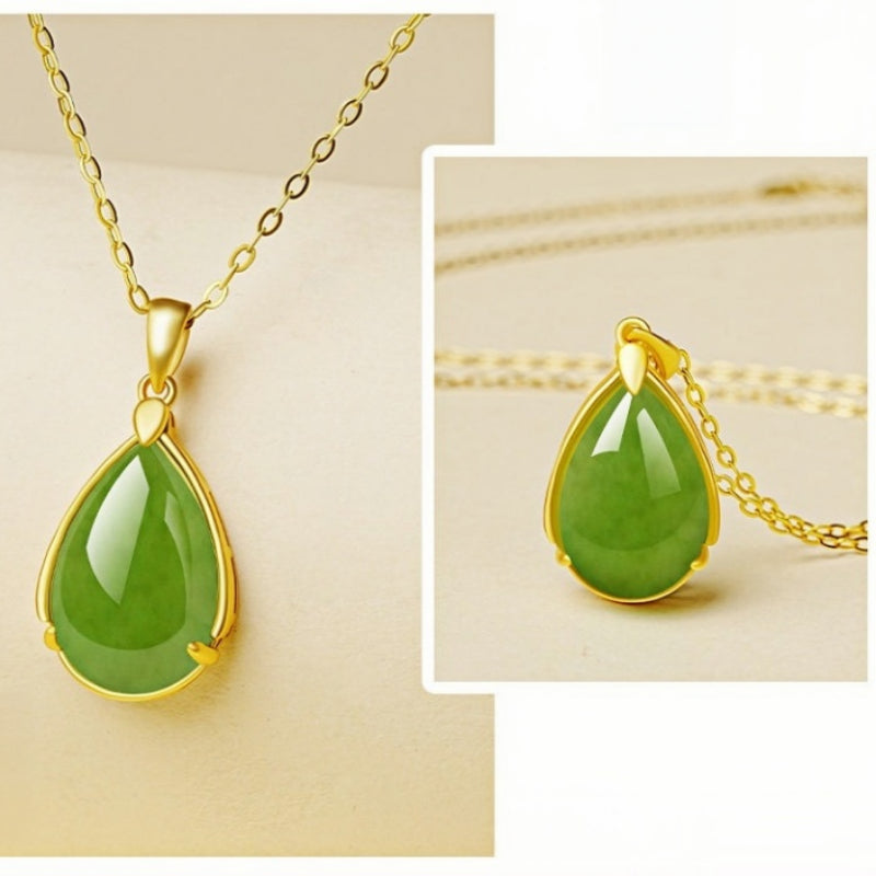 Élégant collier en jade Hetian naturel en forme de goutte