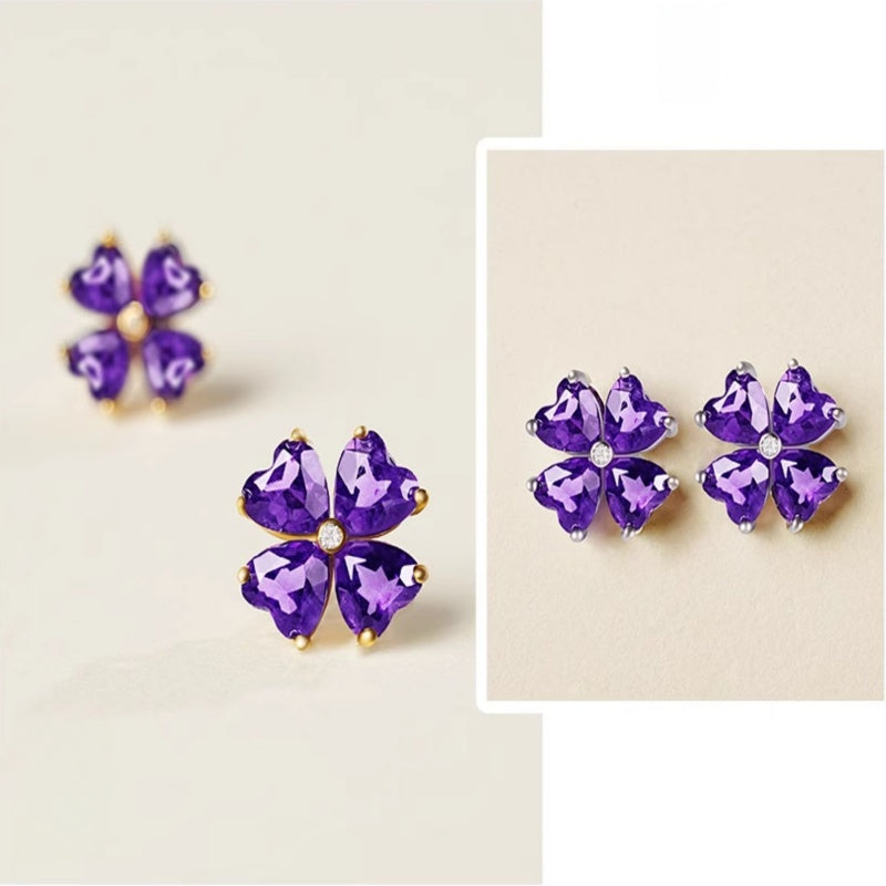 Boucles d'oreilles trèfle à quatre feuilles en cristal naturel — Cadeau pour maman