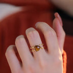 Bague Cœur Œil de Tigre - Apaise l'Esprit et Repousse les Perturbations Extérieures