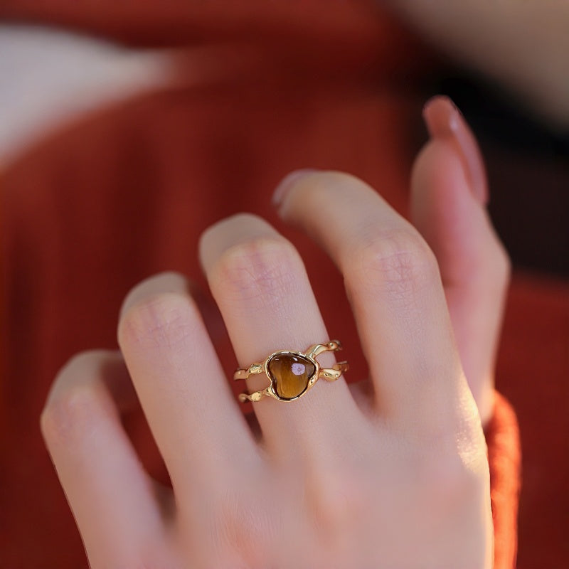 Tiger Eye Heart Ring - Calm the Mind & Ward Off External Disturbances