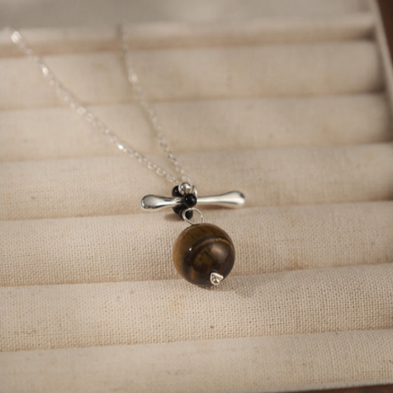 Natural Tiger Eye Stone Necklace, Floating Planet - Steady Career & Prosperous Life