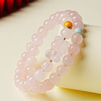 Natural Pink Bear Double Circle Crystal Bracelet - Good Relationships and Live Happily