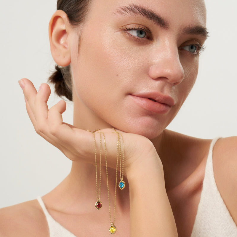 IT'S ME Series S925 Silver Birthstone Necklace, Women Dainty Clavicle Chain, Perfect Birthday Gift