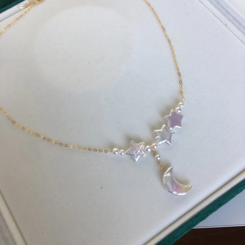 Natural Freshwater Baroque Pearl Moon&Star Necklace - Dream Big, Stay Soft