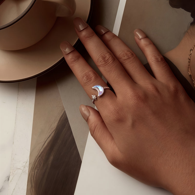 Bague ouverte Étoile et Lune – Portez votre fortune sous le ciel