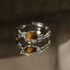 Natural Tiger Eye Stone Ring, Small Universe Saturn Open Ring