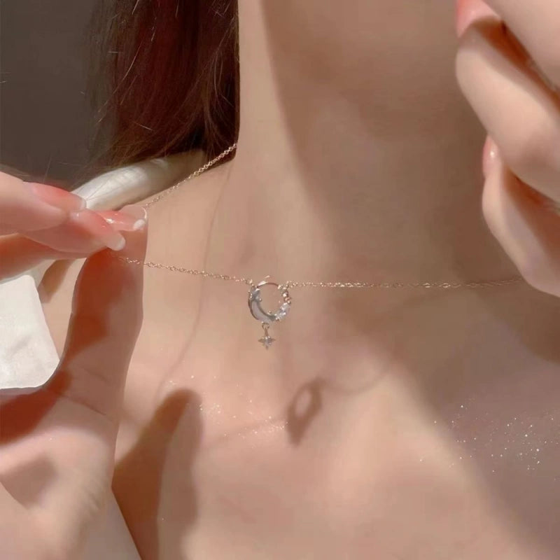 Mystic Blue Moon & Pure White Star Necklace