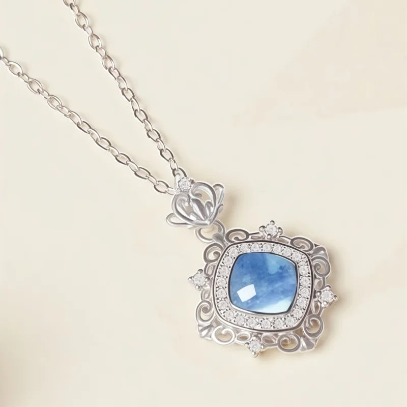 Natural Aquamarine Necklace, Pure Silver Collarbone Chain