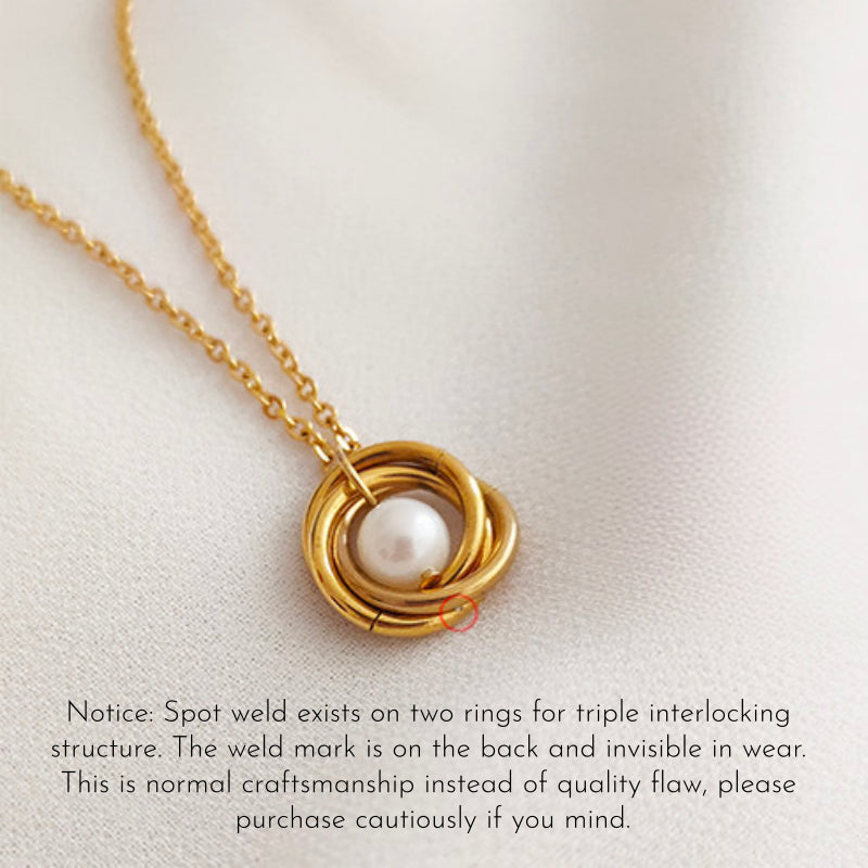 Minimalist Triple-Ring Pearl Setting Necklace | 60th Birthday Keepsake Jewelry