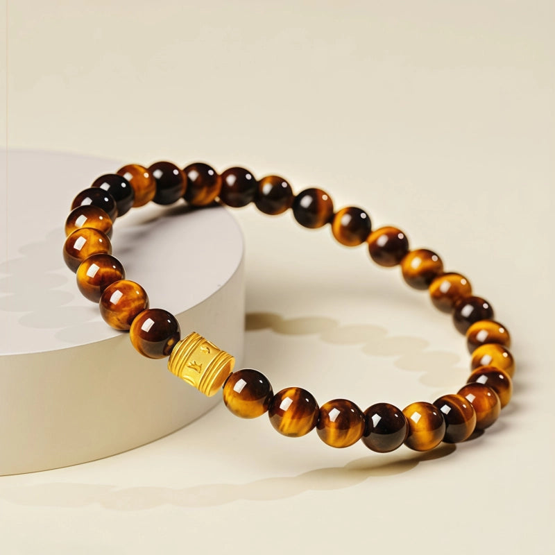 Bracelet élastique perles œil de tigre naturel - Attire la richesse, cadeau d'anniversaire idéal