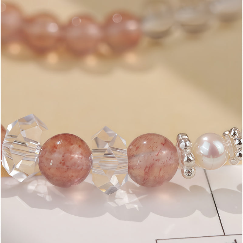 Natural White Crystal Strawberry Crystal Multi Circle Bracelet
