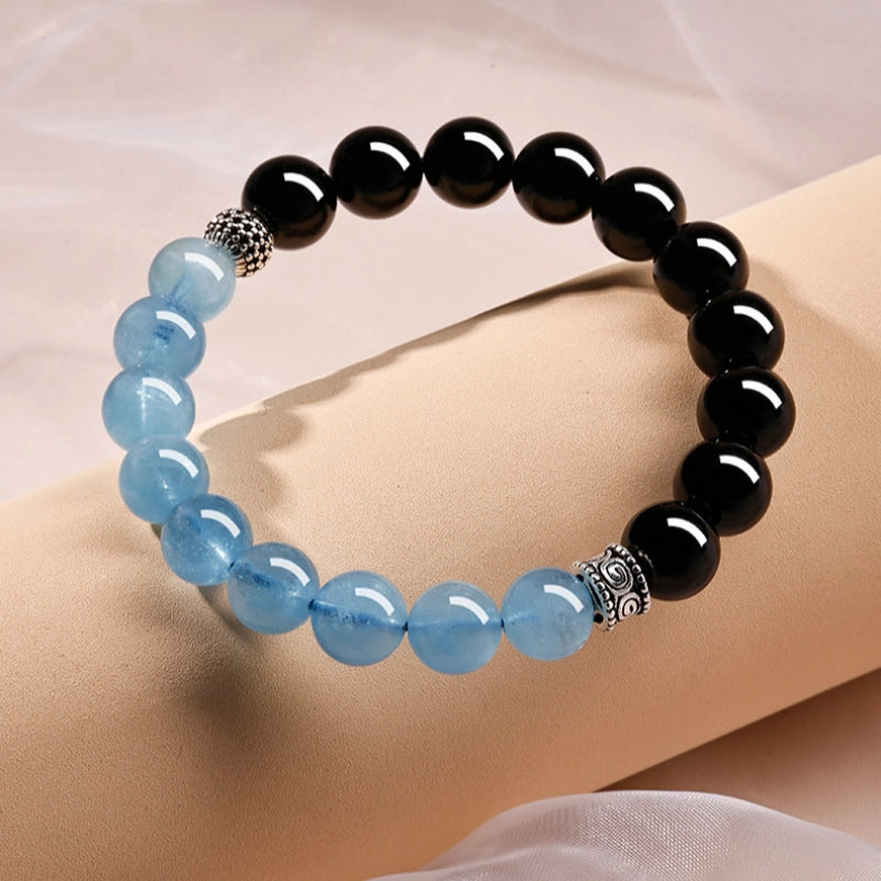 Ocean Healing Aquamarine & Obsidian Bracelet - Ocean Calm Meets Earth Protection