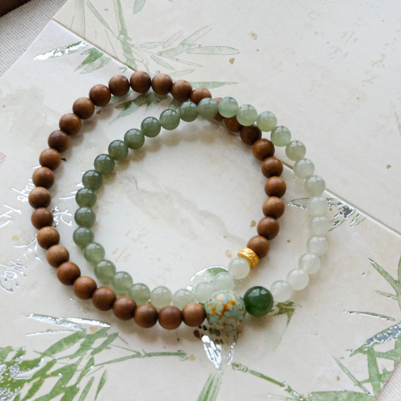 Natural Hetian Jade & Sandalwood Bracelet– Ground Spirit, Purify Aura, Attract Peace