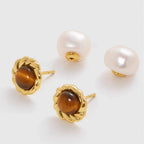 Boucles d'oreilles en pierres naturelles Œil de Tigre et perles d'eau douce, nouvelles boucles d'oreilles double-face