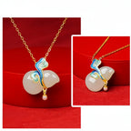 Hetian Jade Gourd & Cloud Necklace - Symbolizing Good Fortune And Peace