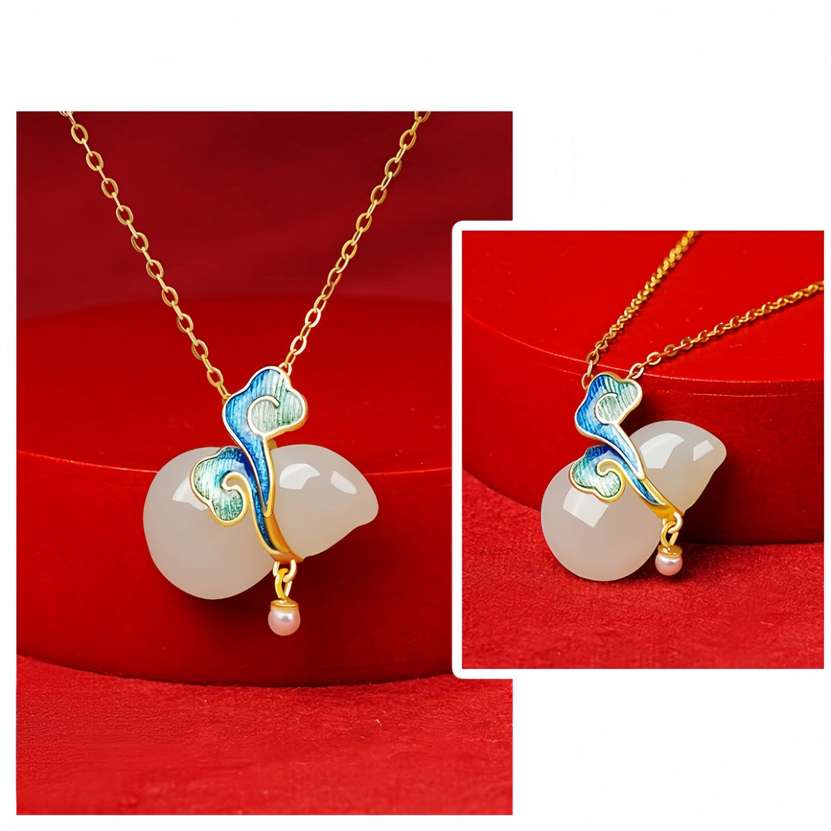 Hetian Jade Gourd & Cloud Necklace - Symbolizing Good Fortune And Peace
