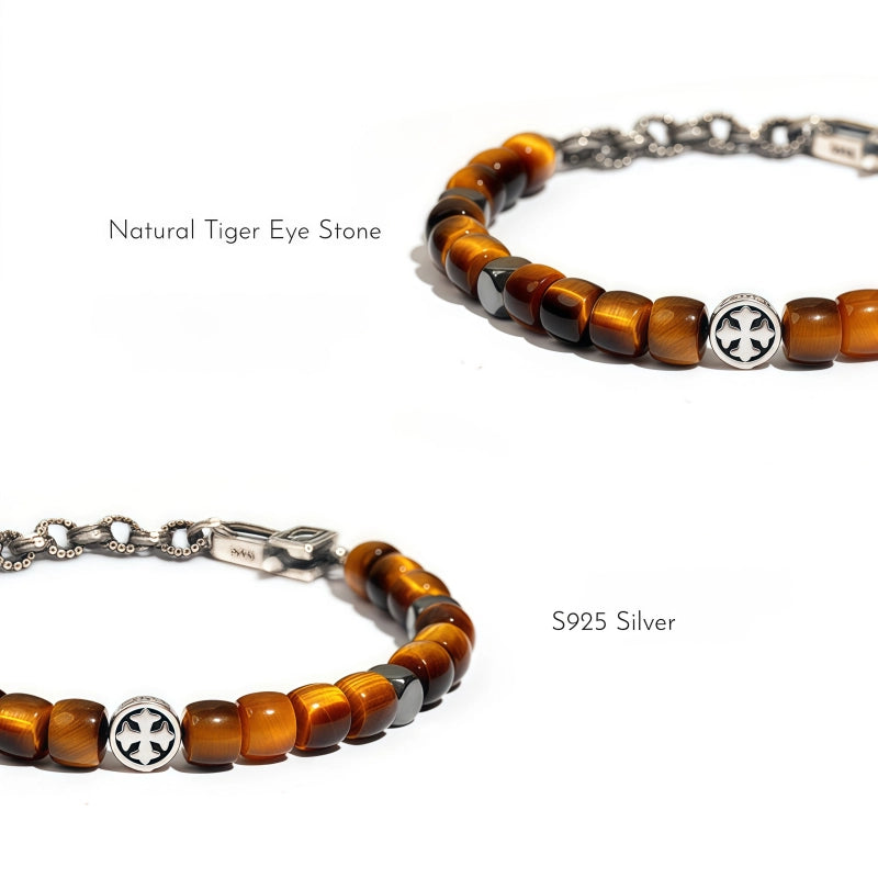 Bracelet en pierre naturelle Œil de tigre S925, Cadeau de Saint-Valentin pour petit ami