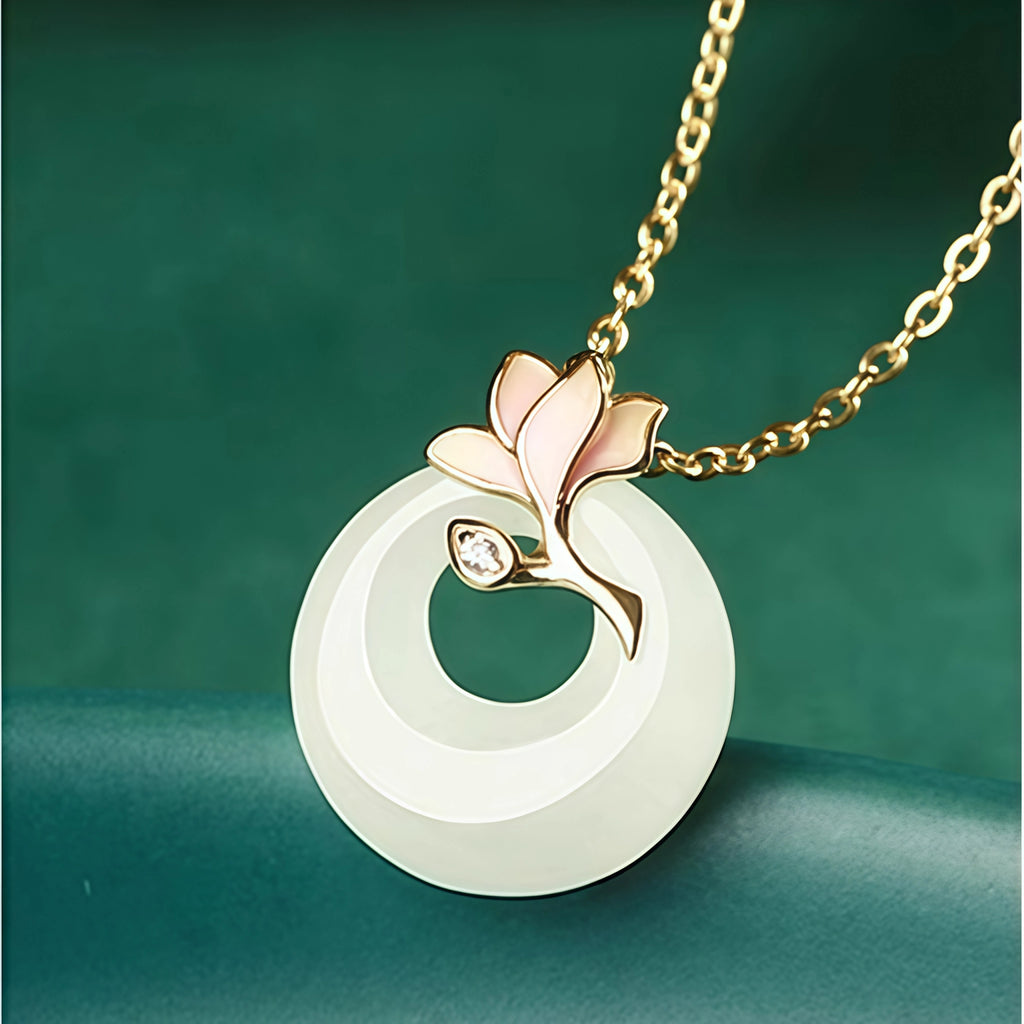 Elegant Magnolia Hetian Jade Peace Donut Necklace - Peace & Bliss
