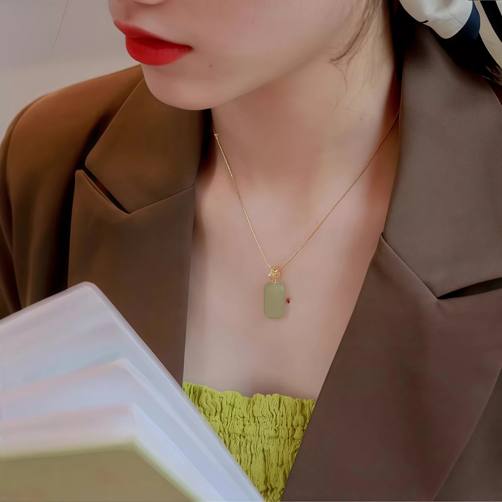 Gentle Natural Hetian Jade Plain Tablet Necklace - Peace & Serenity