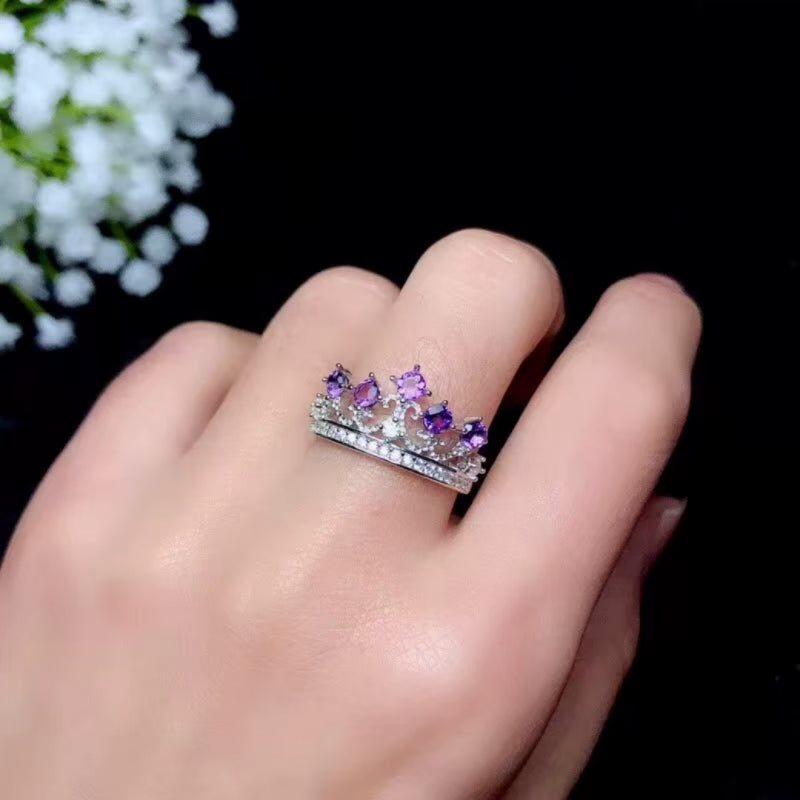 Natural Amethyst Crown Ring – Calm Mind, Clear Luck