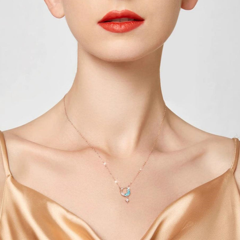 Mystic Blue Moon & Pure White Star Necklace - Gentle Wishes
