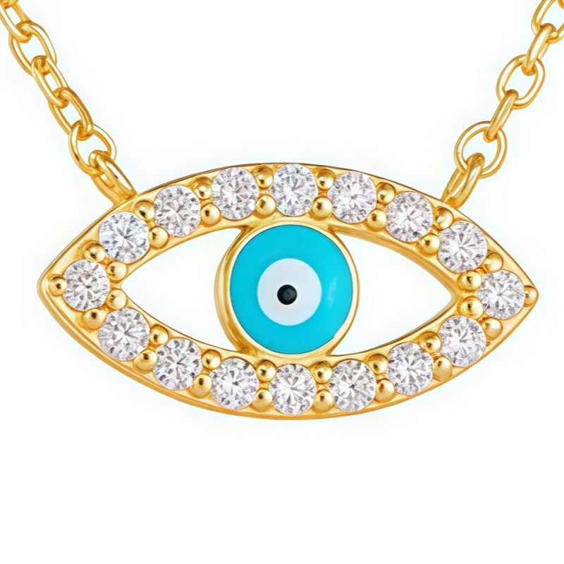 Devil's Eye Necklace, Pure Silver Zircon Vintage Collarbone Chain