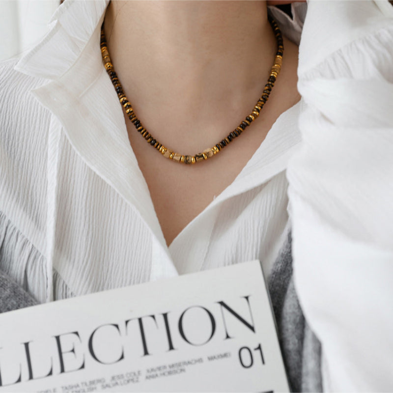 Natural Tiger Eye Stone Necklace — Fashionable Light Luxury Layered Choker Necklace