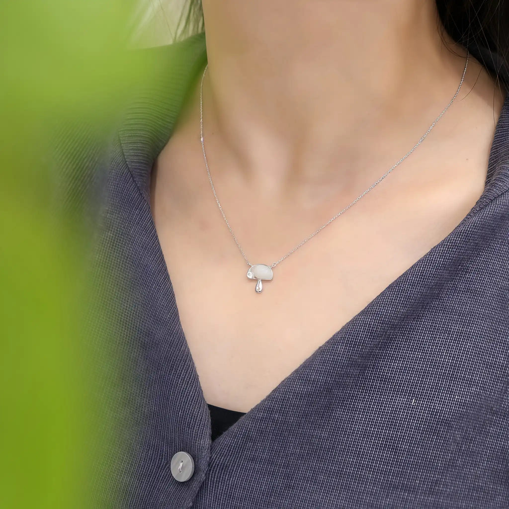Womens Tiny Mushroom Necklace - Serenity & Protection