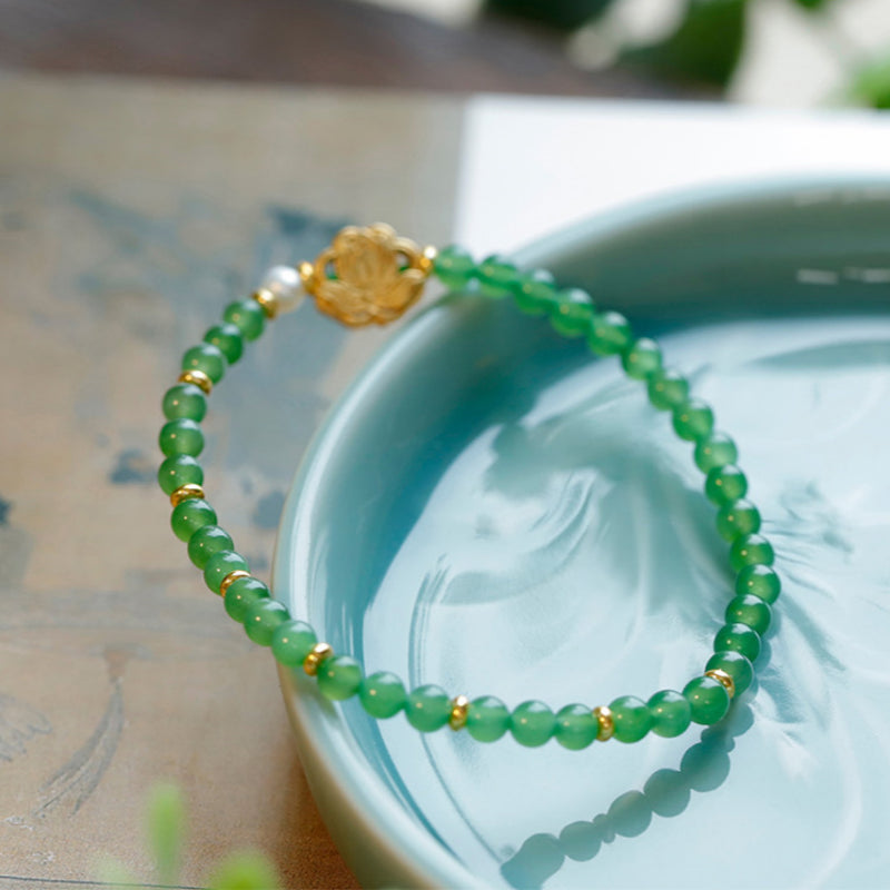 Bracelet en jade Hetian naturel Lotus Éclat Pur