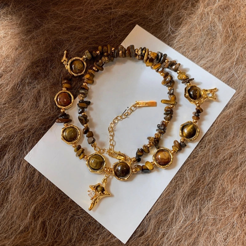 Collier en pierre naturelle Œil de tigre, Couple Maillard Starburst