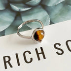 Natural Tiger Eye Stone Ring, Irregular Lucky Bean Girl Ring