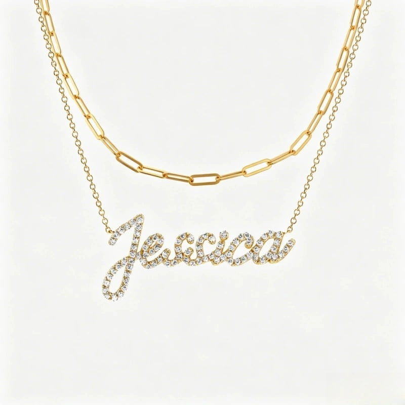 Collier prénom en diamant pavé sur mesure | Collier lettre de luxe minimaliste en argent sterling 925
