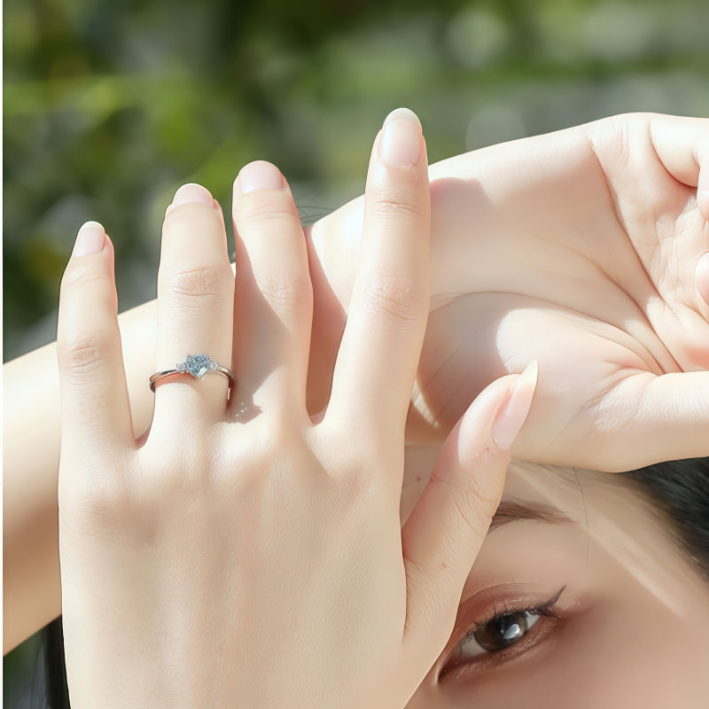 Bague Cœur Aigue-marine Naturelle - Attire la Richesse & Porte-bonheur du Gentilhomme