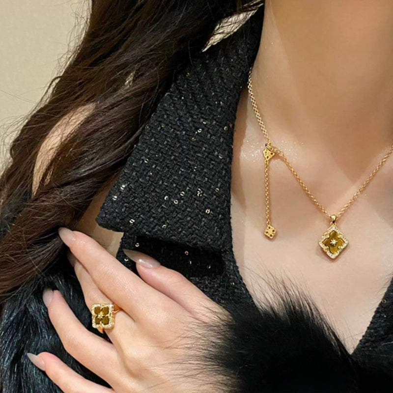 Bravery Clover Natural Tiger Eye Stone Necklace — Goddess of Luck