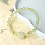 Natural Hetian Jade Square Fortune Plaque Bracelet, Ideal Blessings and Peace Gift