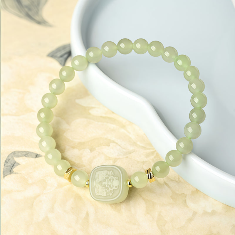 Natural Hetian Jade Sifang Fu Brand Hand String