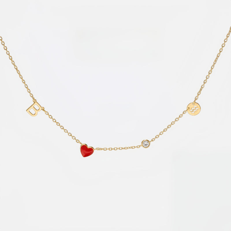 Customizable Letter/Zodiac/Zircon/Enamel Heart Pendant Necklace
