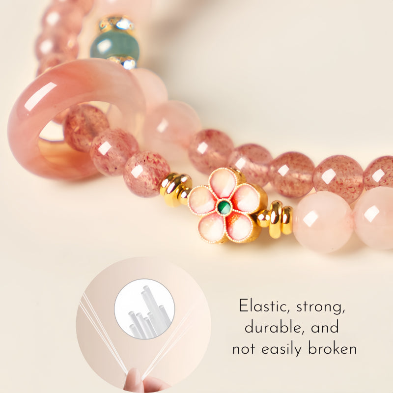 Natural Rose Quartz Ring Flower Bracelet - Inner Peace and Gentle Healing