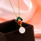Natural Hetian Jade Cloud Necklace Earrings Ring Set - Soothe Restless Mind