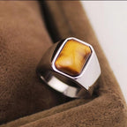 Natural Tiger Eye Stone Ring, Retro Men's Gemstone Ring