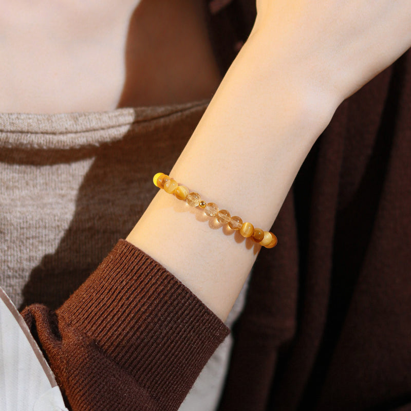 Golden Tiger Eye & Citrine Bracelet — 7A Grade Fortune Crystal Bracelet for Women